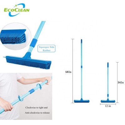 Ecoclean New Telescopic Handle Tpr Rubber Squeegee Push Broom For Pet Dog Cat Hair Removal