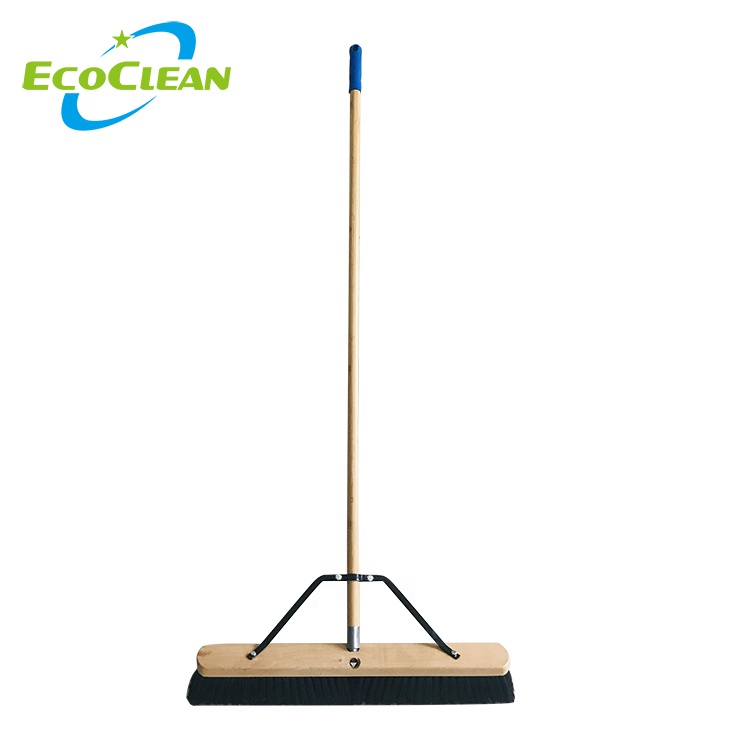 Ecoclean 18" Fine Medium Stiff Bristle Wooden Push Broom With Bamboo Wooden Handle For Indoor Outdoor Cleaning