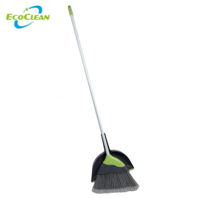 EcoClean Long Handle Plastic Angle Sweeping Broom with Clip-on Dustpan Set