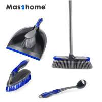 Masthome value 3-sections straight steel handle angle broom and dustpan set for indoor cleaning