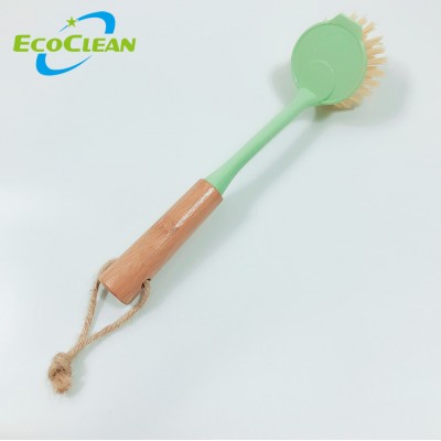 EcoClean #011018 Bamboo wooden Long Handle Pan Pot Kitchen Cleaning Scrub Scraper Dish Brush