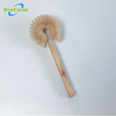 EcoClean Natural Fiber Sisal Hemp Bristle wooden handle Cleaning Brush for pot pan plate washing