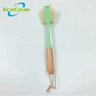 EcoClean #011003 Bamboo Naturals Long Handle Home Kitchen Scrub Dish  Pot Pan Brush with Scraper Tip